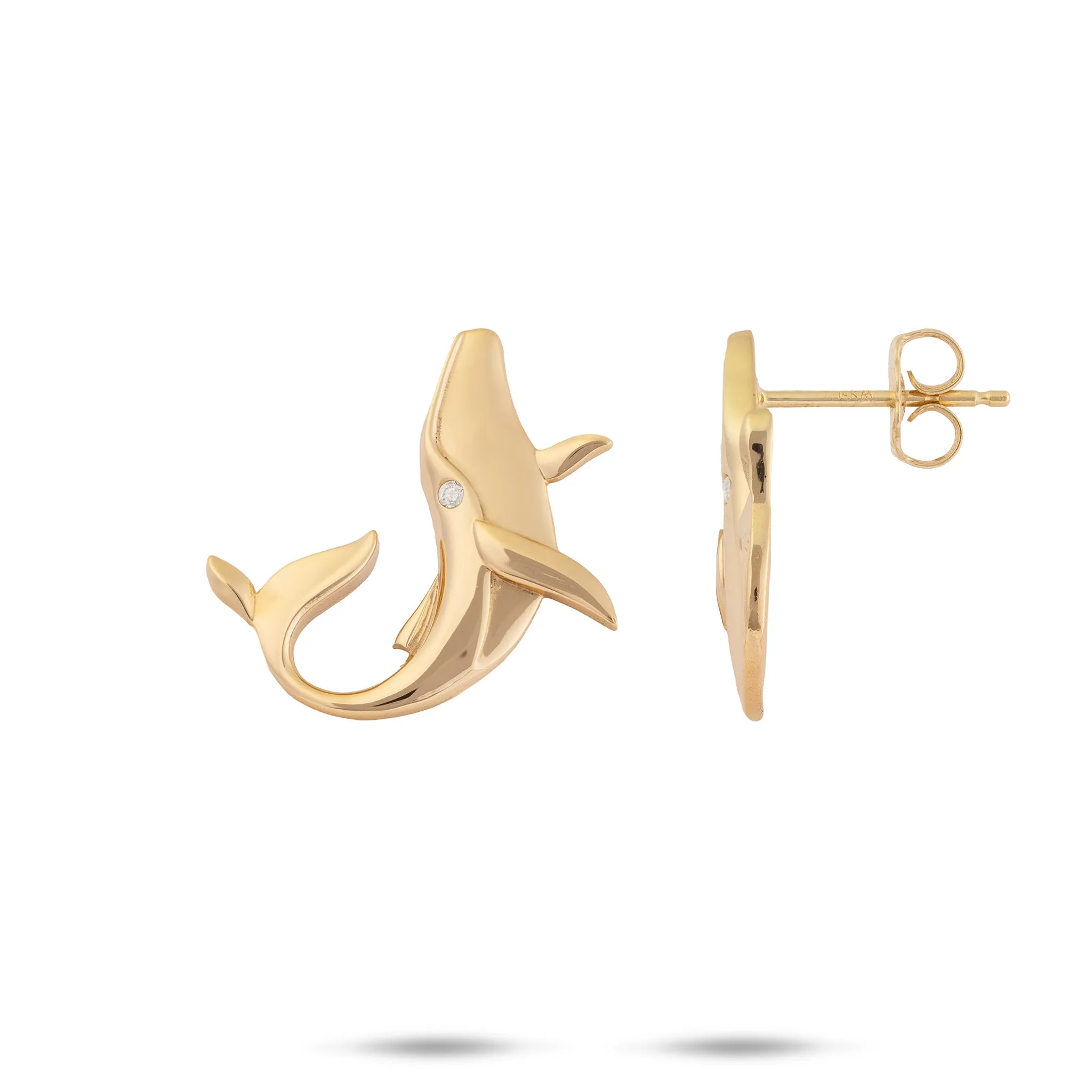 Ocean Dance Humpback Whale Earrings in Gold with Diamonds - 19mm