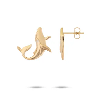 Ocean Dance Humpback Whale Earrings in Gold with Diamonds - 19mm