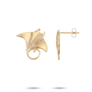 Ocean Dance Manta Ray Earrings in Gold with Diamonds - 19mm