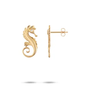 Ocean Dance Seahorse Earrings in Gold with Diamonds - 20mm