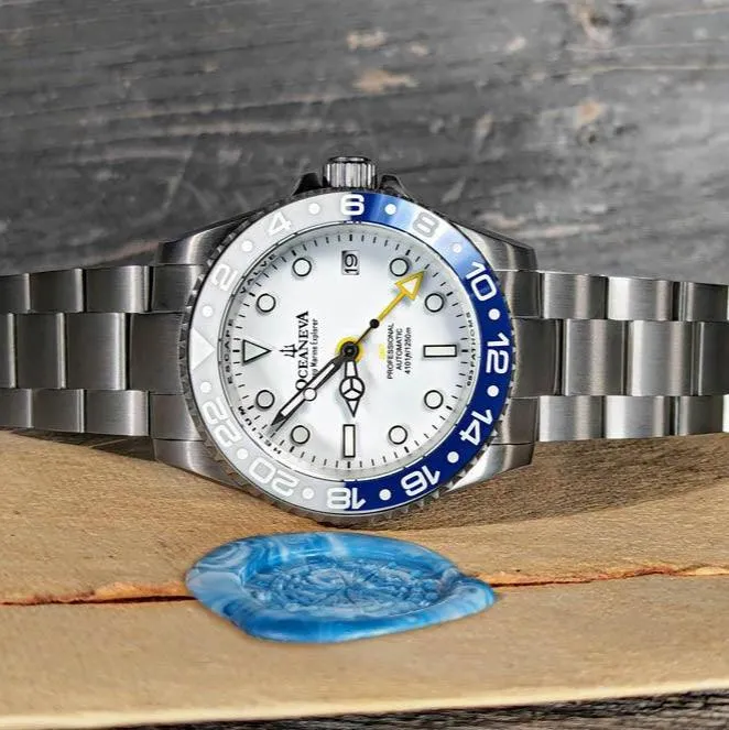 Oceaneva Titanium Deep Marine Explorer GMT Automatic 1250M White Blue