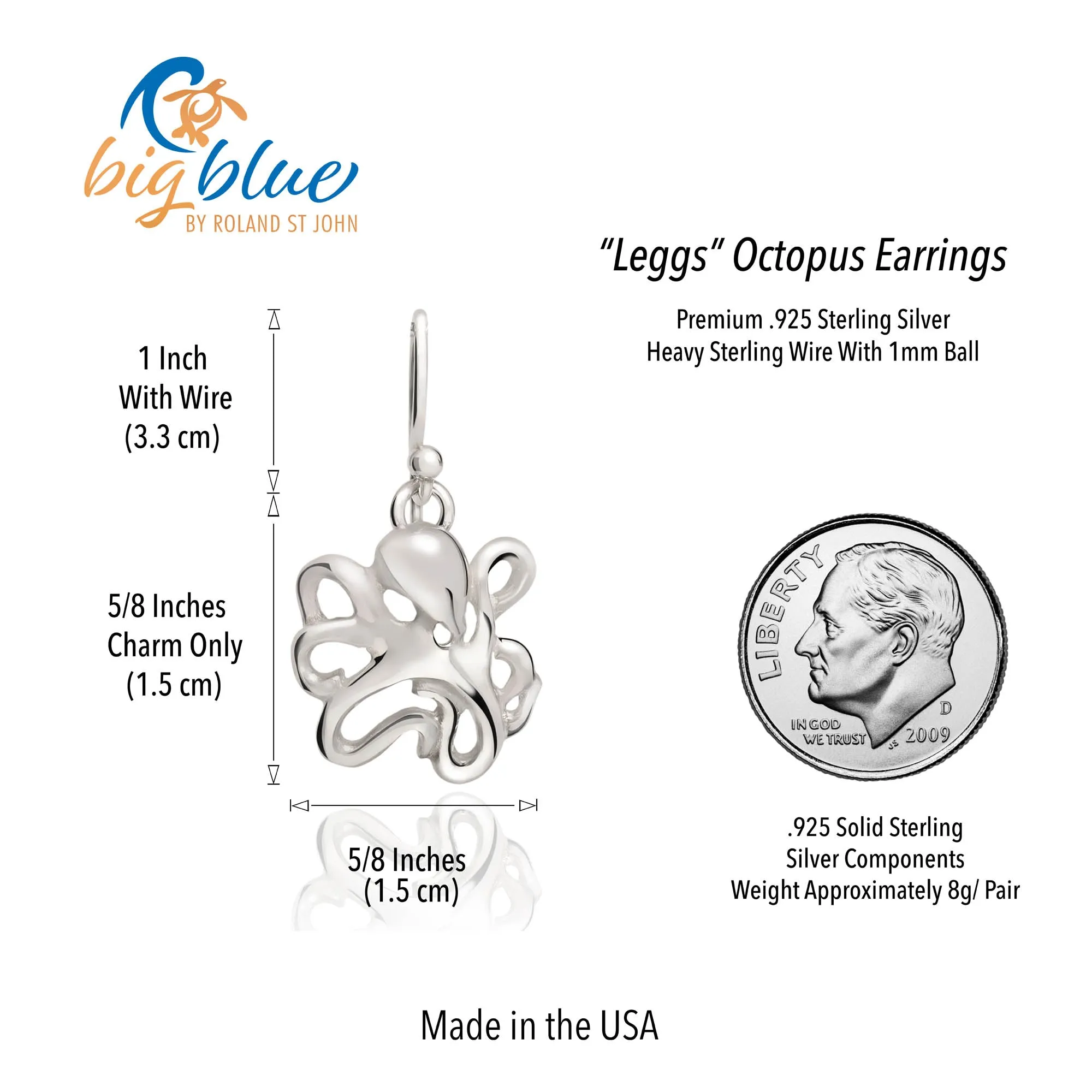 Octopus Earrings Sterling Silver- Octopus Drop Earrings, Dangle Octopus Earrings, Gifts for Octopus Lovers, Octopus Gifts, Sea Life Earrings