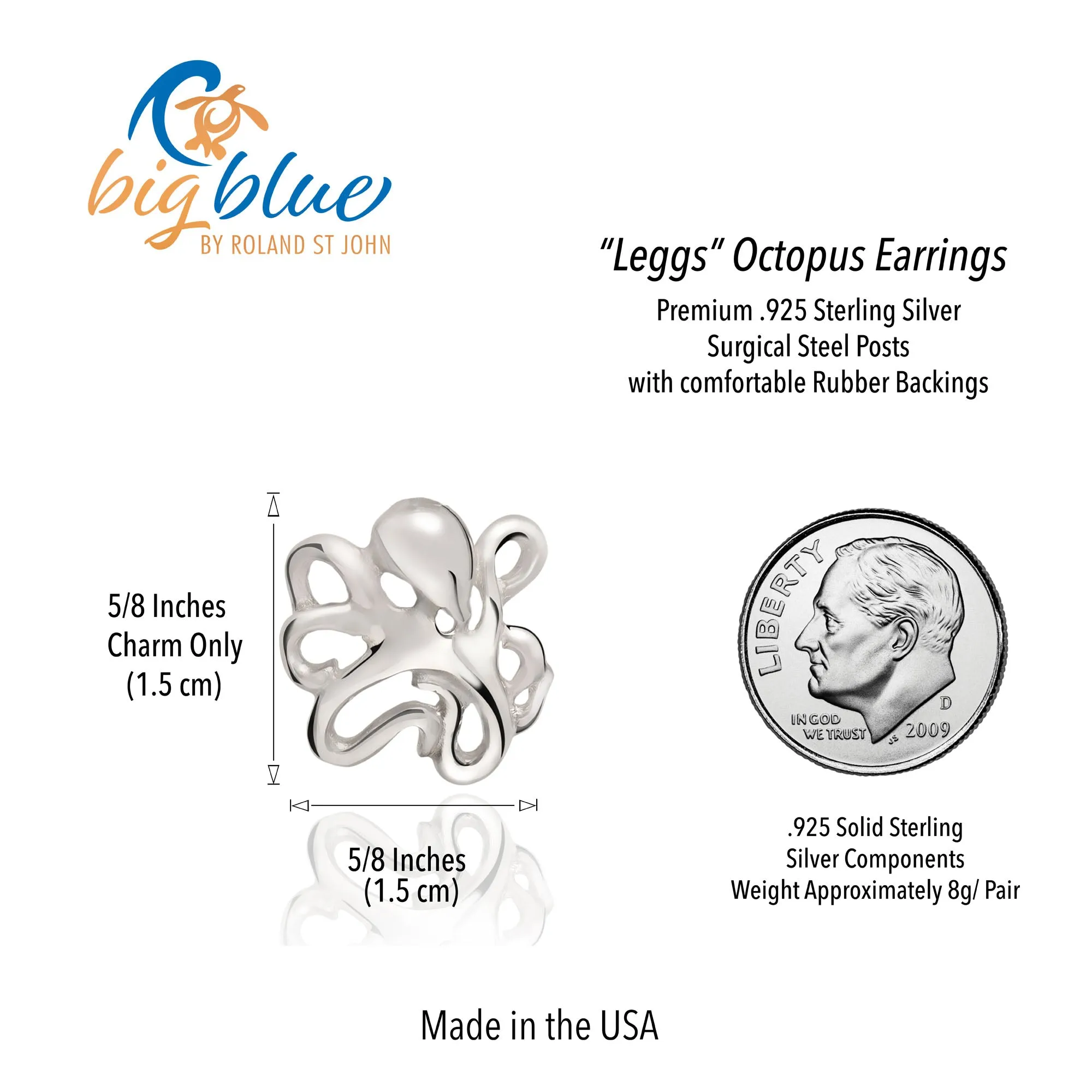 Octopus Earrings Sterling Silver- Octopus Post Earrings, Octopus Earrings, Gifts for Octopus Lovers, Octopus Gifts, Sea Life Earrings