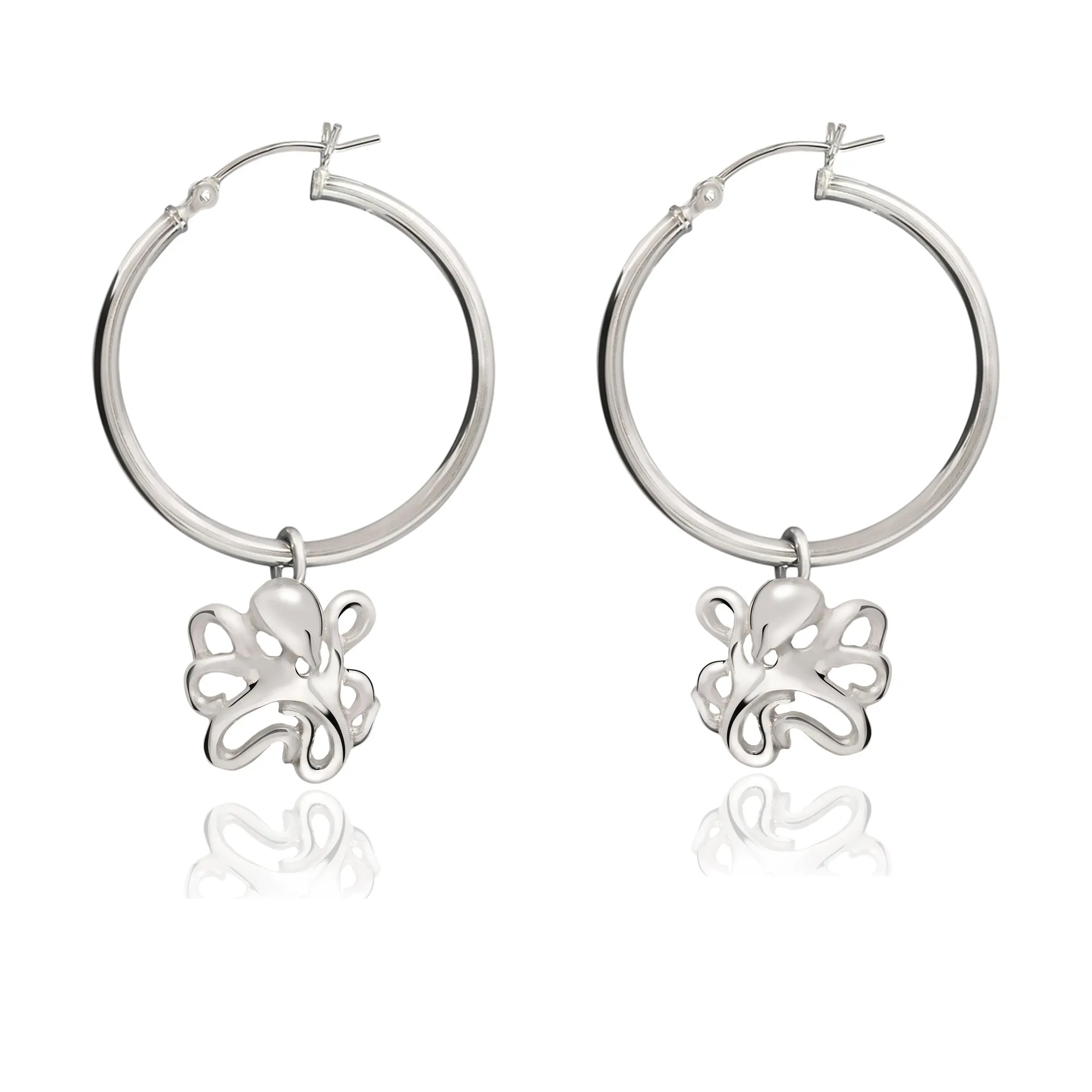 Octopus Hoop Earrings Sterling Silver- Octopus Drop Earrings, Dangle Octopus Earrings, Gifts for Octopus Lovers, Octopus Gifts, Sea Life Earrings
