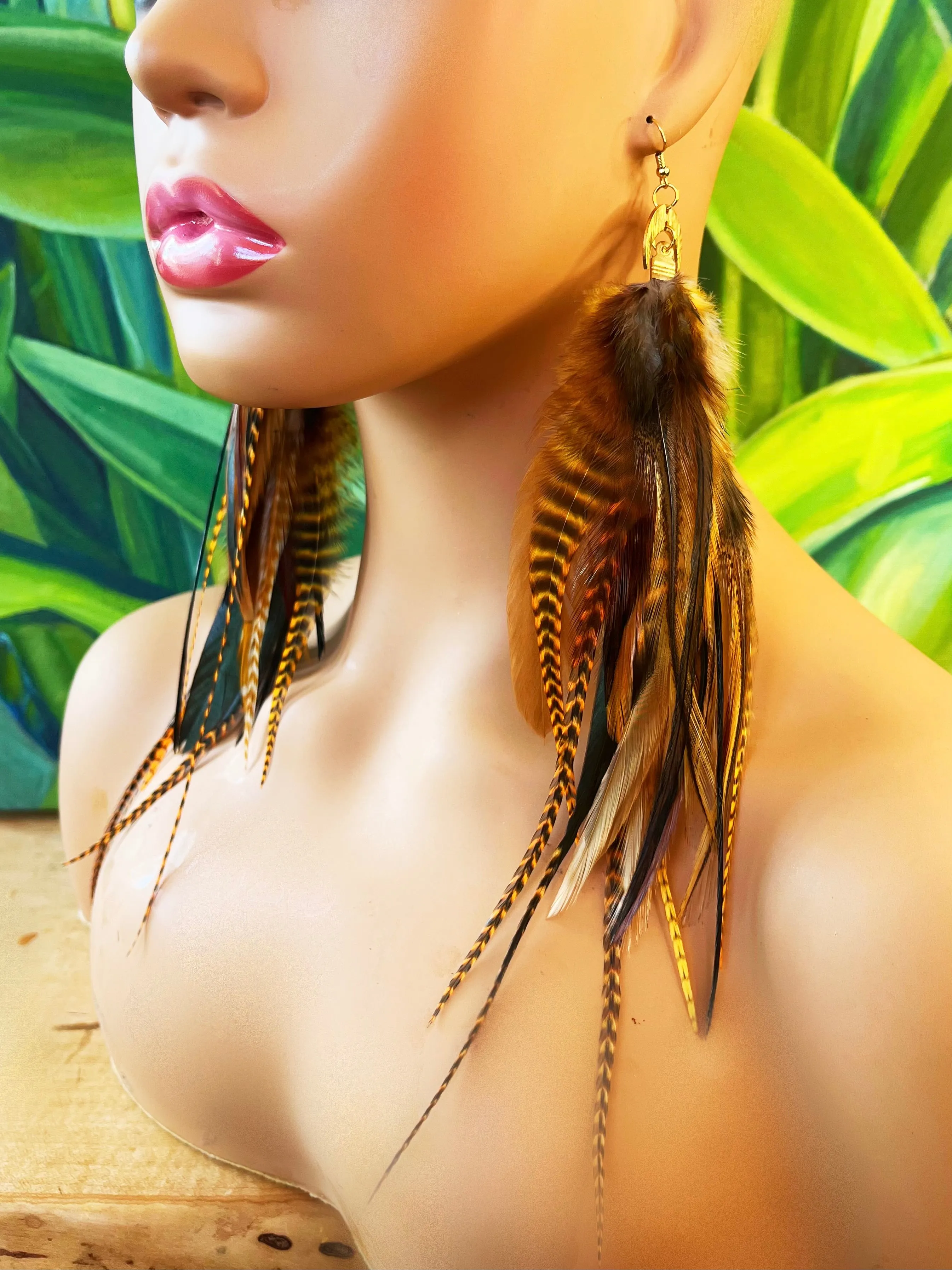 One of a Kind Long Bohemian Feather Earrings - Road Tripping