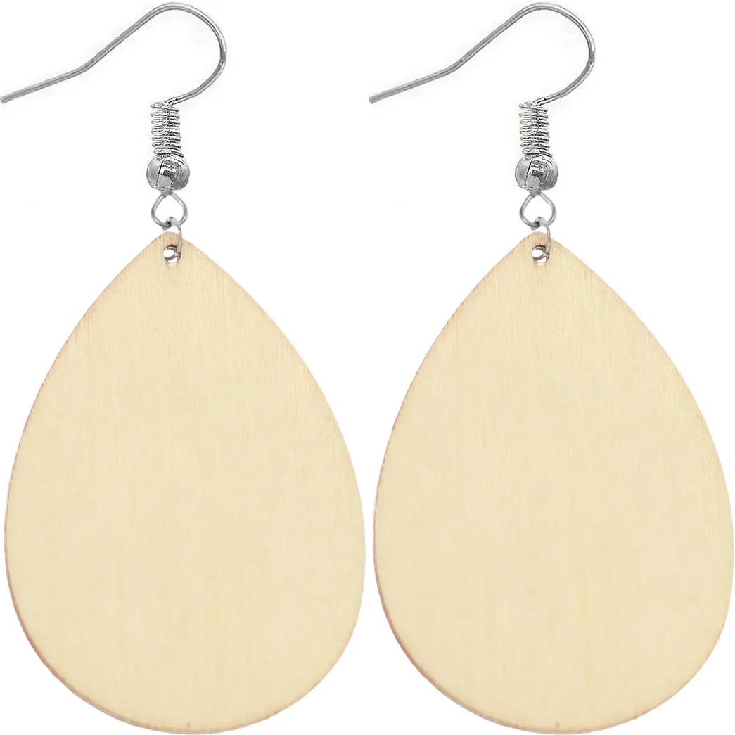 Orange Cheetah Print Wooden Teardrop Earrings