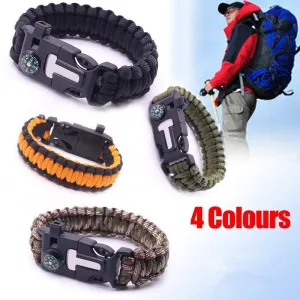 Outdoor Emergency 5 In 1 Survival Paracord Bracelet Flint Starter Whistle Compas