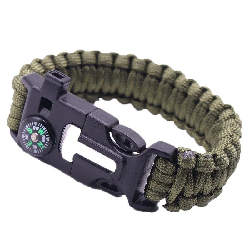 Outdoor Emergency 5 In 1 Survival Paracord Bracelet Flint Starter Whistle Compas