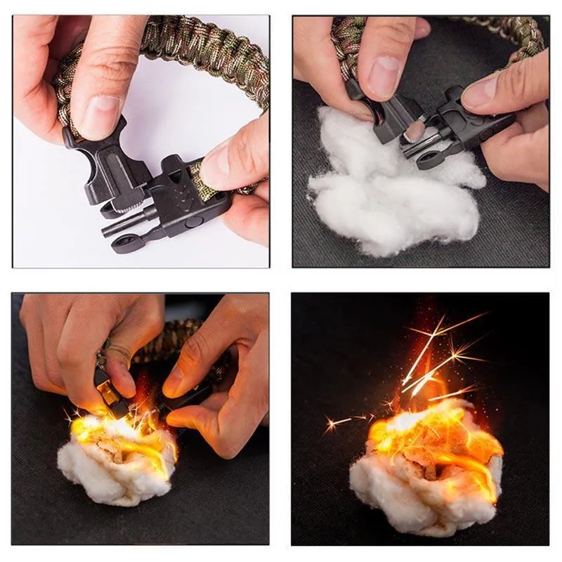 Outdoor Emergency 5 In 1 Survival Paracord Bracelet Flint Starter Whistle Compas