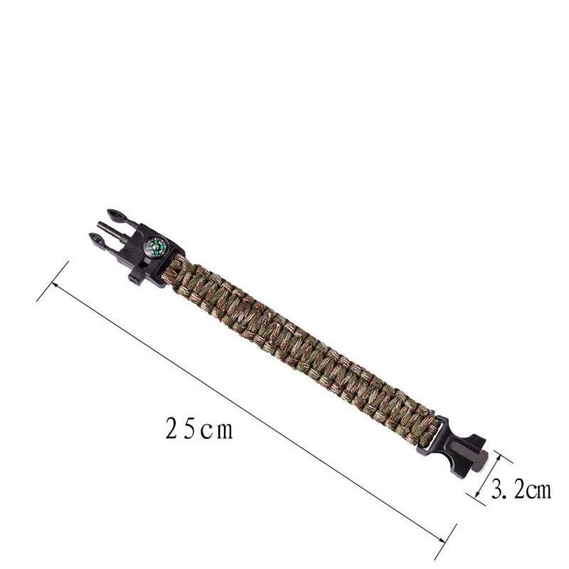 Outdoor Emergency 5 In 1 Survival Paracord Bracelet Flint Starter Whistle Compas