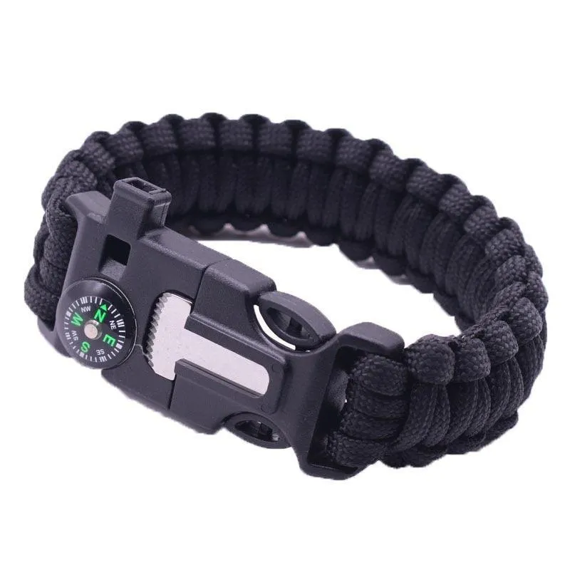 Outdoor Emergency 5 In 1 Survival Paracord Bracelet Flint Starter Whistle Compas