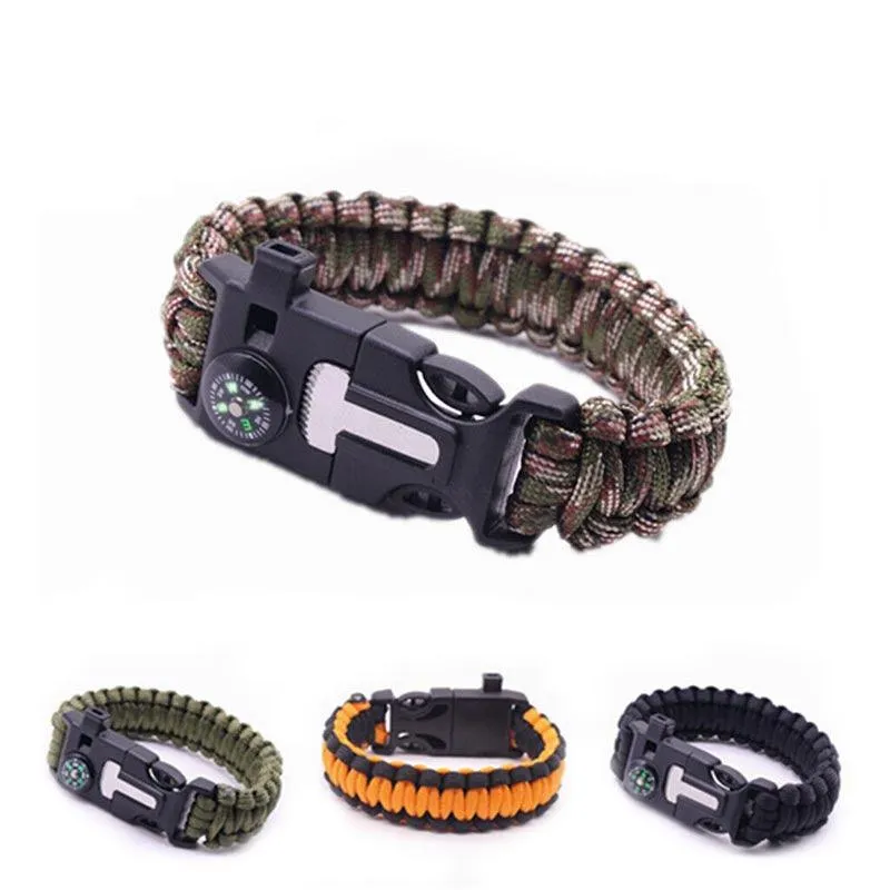 Outdoor Emergency 5 In 1 Survival Paracord Bracelet Flint Starter Whistle Compas