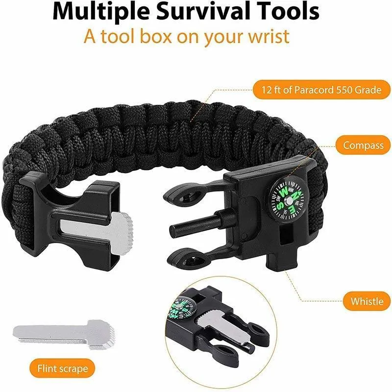 Outdoor Emergency 5 In 1 Survival Paracord Bracelet Flint Starter Whistle Compas