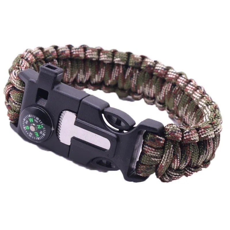 Outdoor Emergency 5 In 1 Survival Paracord Bracelet Flint Starter Whistle Compas