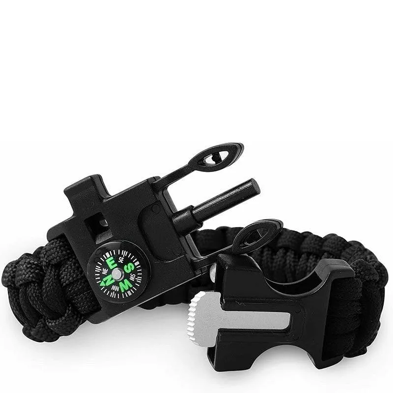 Outdoor Emergency 5 In 1 Survival Paracord Bracelet Flint Starter Whistle Compas