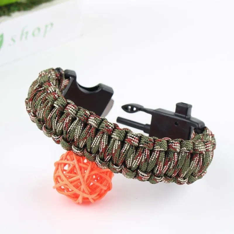 Outdoor Emergency 5 In 1 Survival Paracord Bracelet Flint Starter Whistle Compas