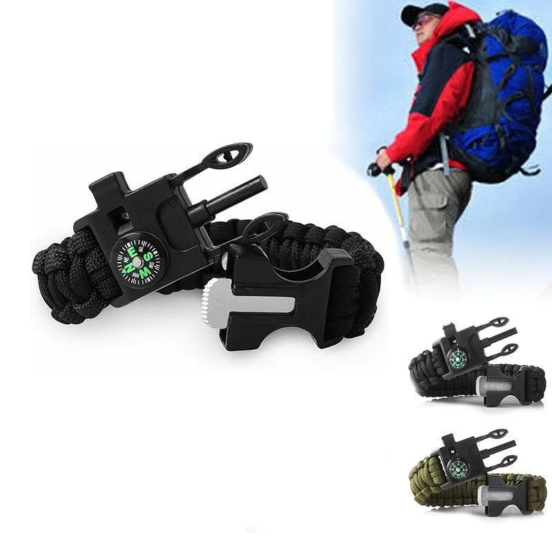 Outdoor Emergency 5 In 1 Survival Paracord Bracelet Flint Starter Whistle Compas