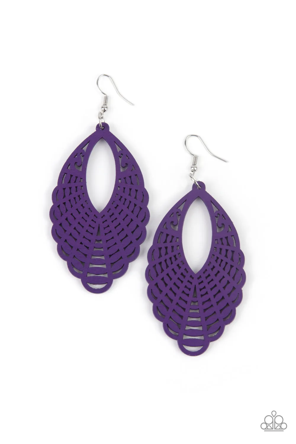 Paparazzi - Tahiti Tankini - Purple Wood Earrings
