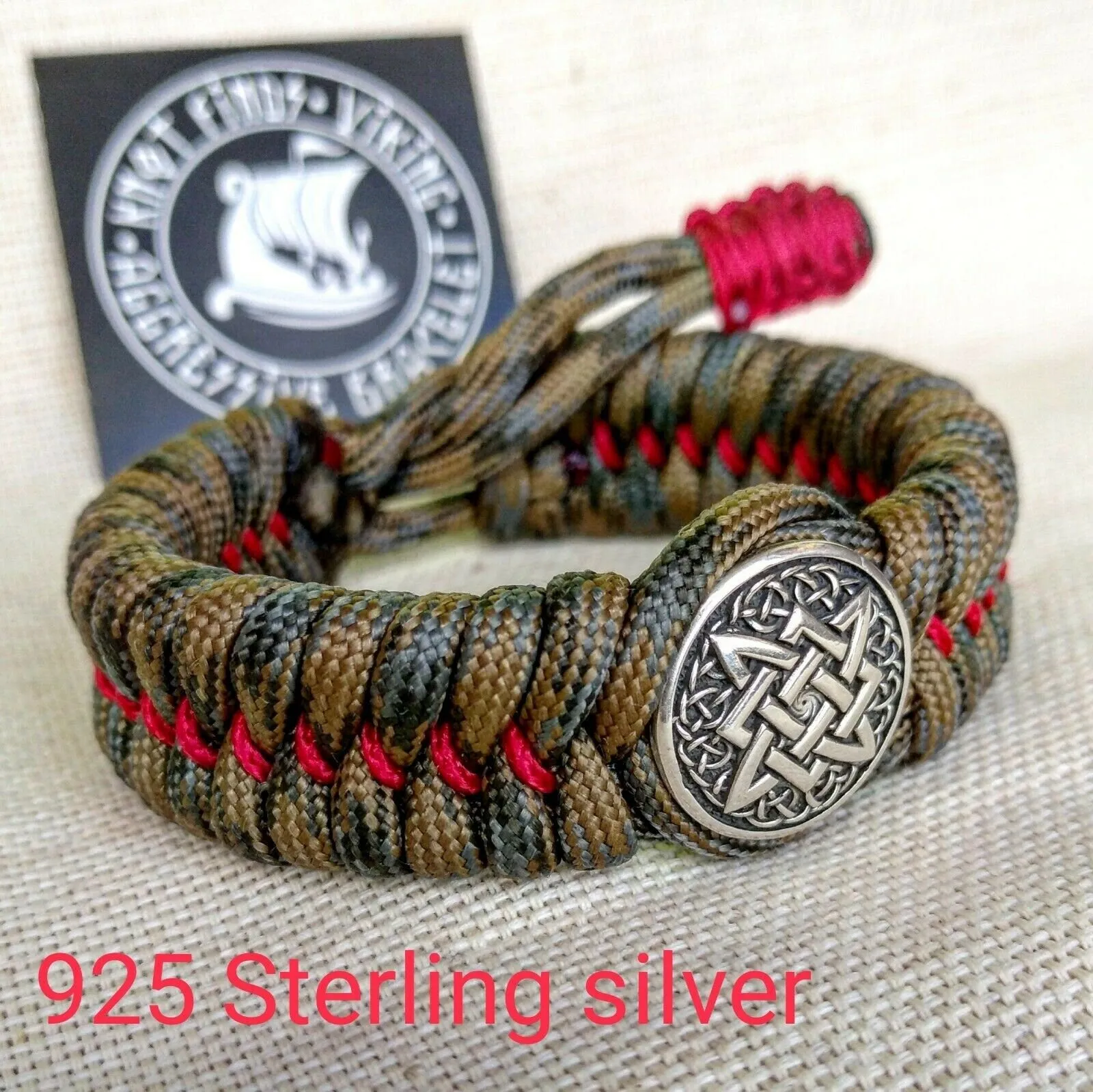 Paracord bracelet with silver bead "SVAROG". 925 Sterling silver.