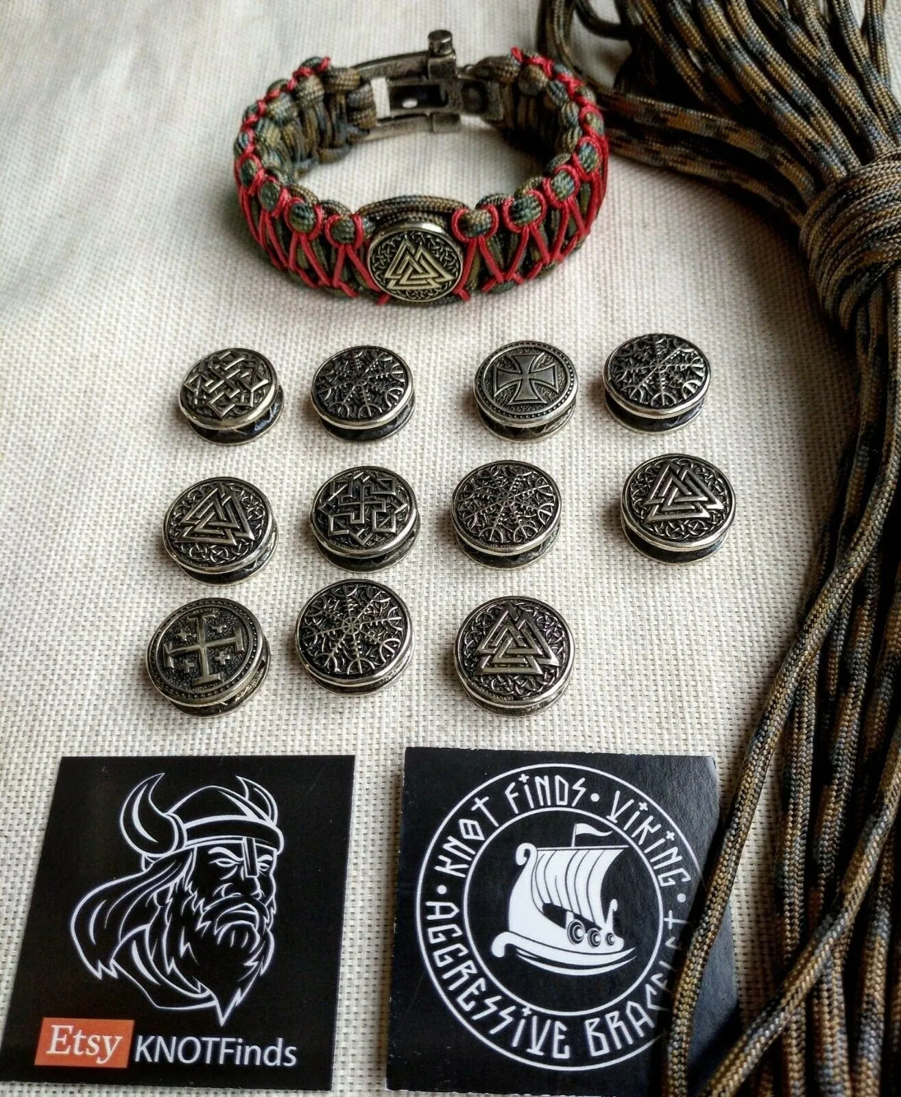 Paracord bracelet with steel beads VALKNUT. Vikings bangle.
