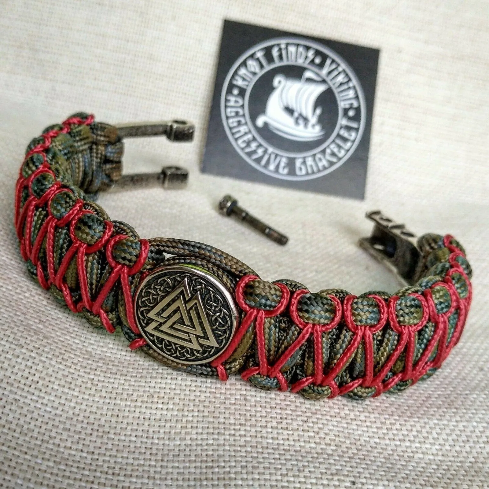 Paracord bracelet with steel beads VALKNUT. Vikings bangle.
