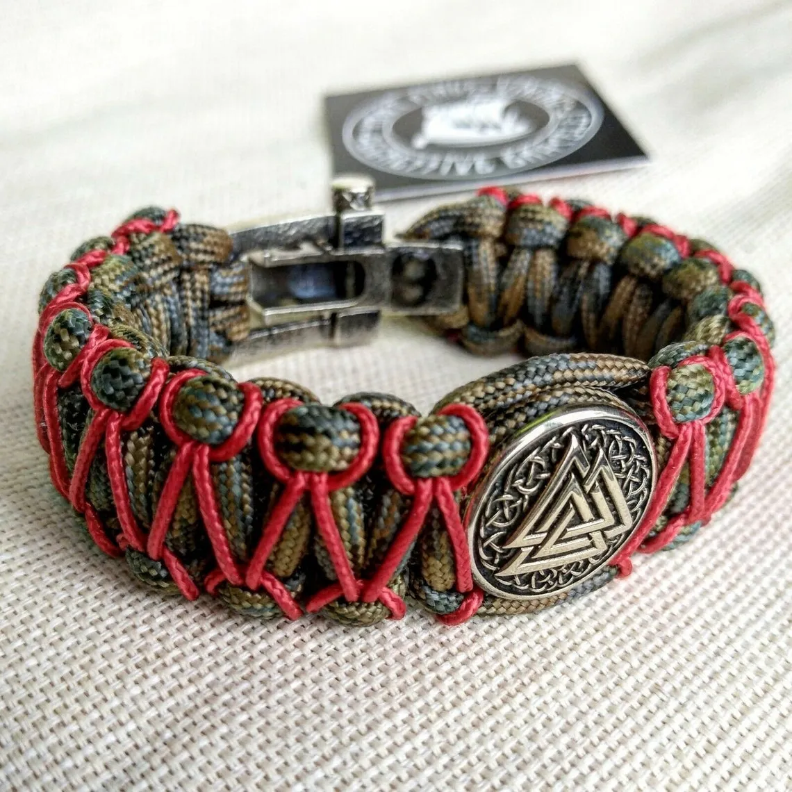 Paracord bracelet with steel beads VALKNUT. Vikings bangle.