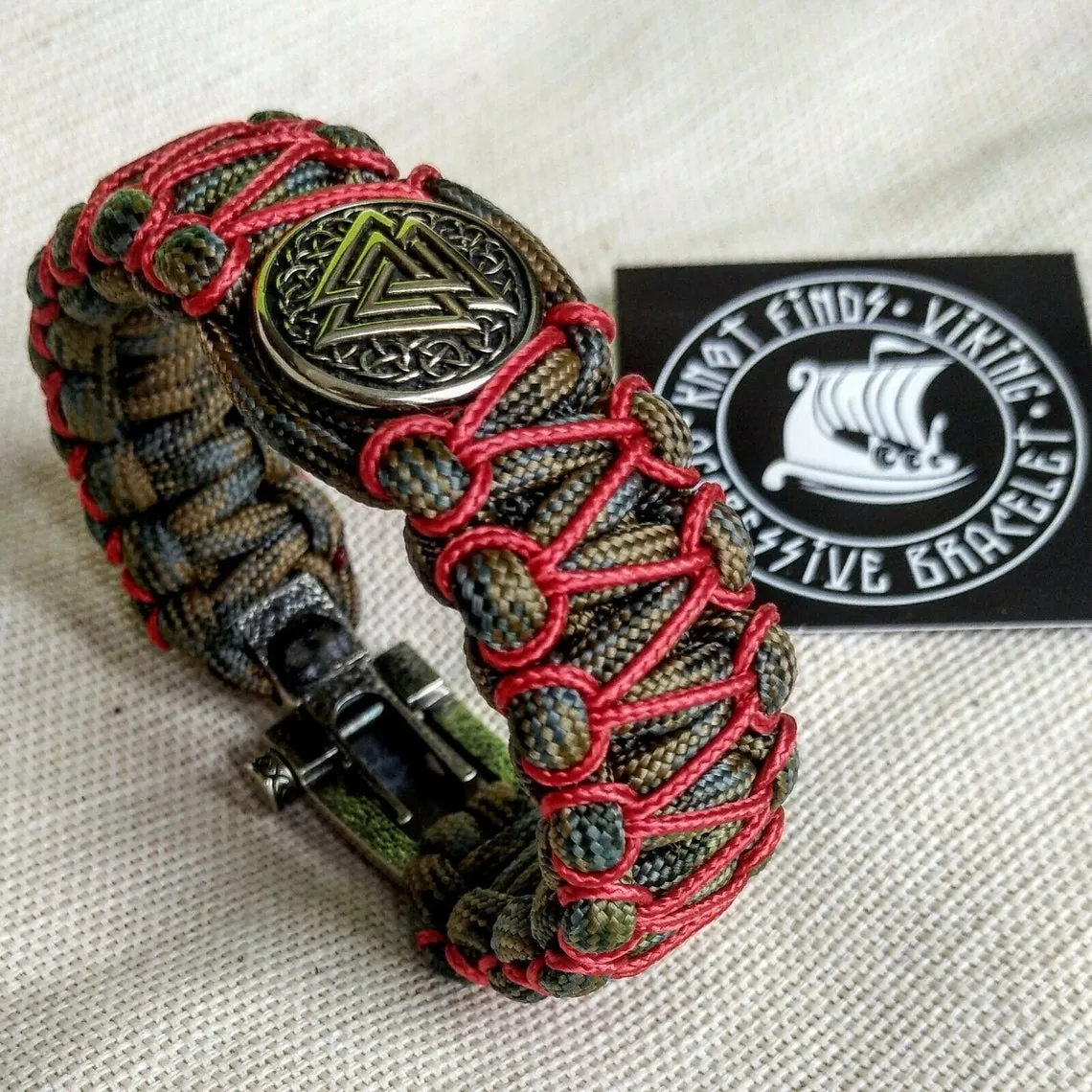 Paracord bracelet with steel beads VALKNUT. Vikings bangle.