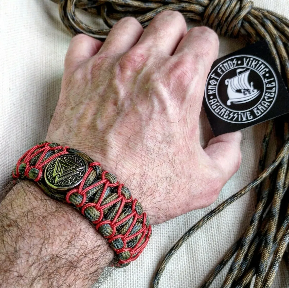 Paracord bracelet with steel beads VALKNUT. Vikings bangle.