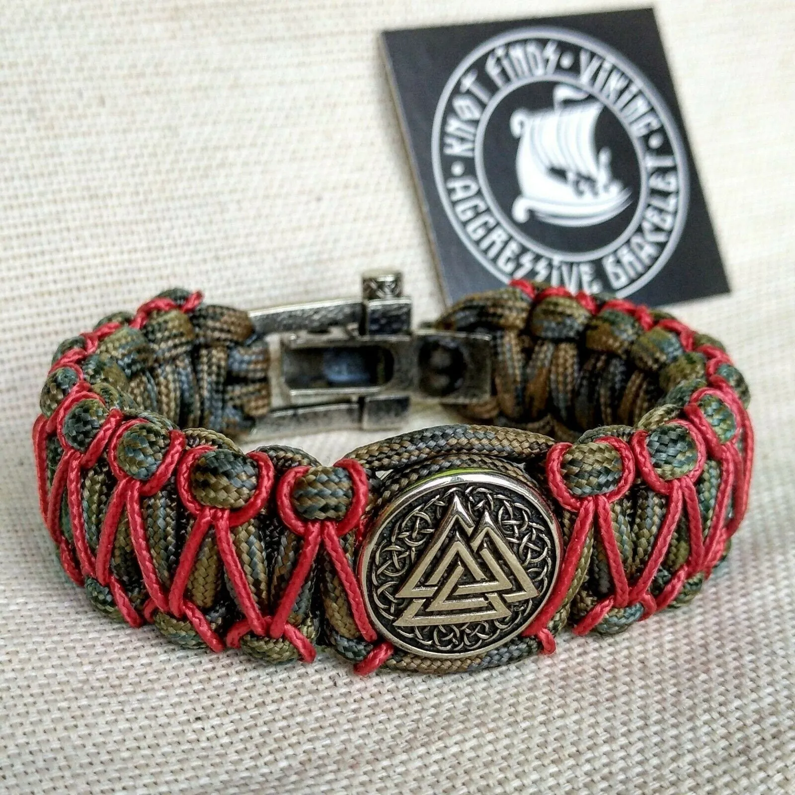 Paracord bracelet with steel beads VALKNUT. Vikings bangle.