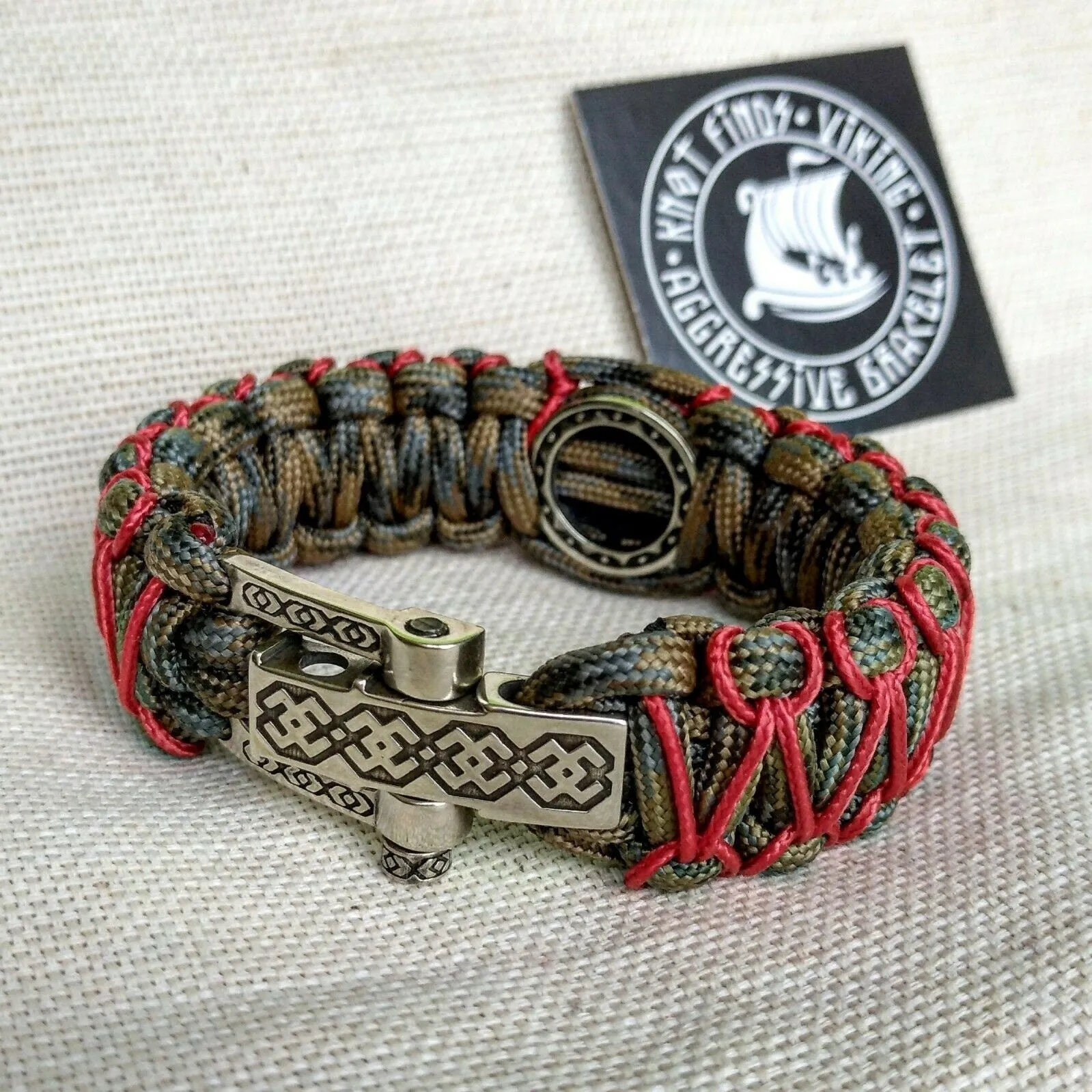 Paracord bracelet with steel beads VALKNUT. Vikings bangle.