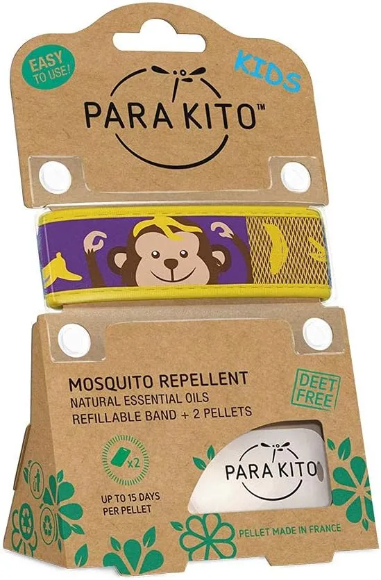PARA'KITO Bug & Mosquito Bracelets for Kids | Mosquito Spray Alternative | Waterproof, Outdoor Insect Wristband w/Natural Essential Oils | Hiking, Trekking & Camping Accessories (Monkey)