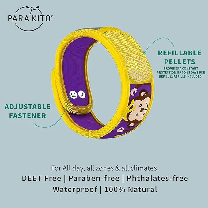 PARA'KITO Bug & Mosquito Bracelets for Kids | Mosquito Spray Alternative | Waterproof, Outdoor Insect Wristband w/Natural Essential Oils | Hiking, Trekking & Camping Accessories (Monkey)
