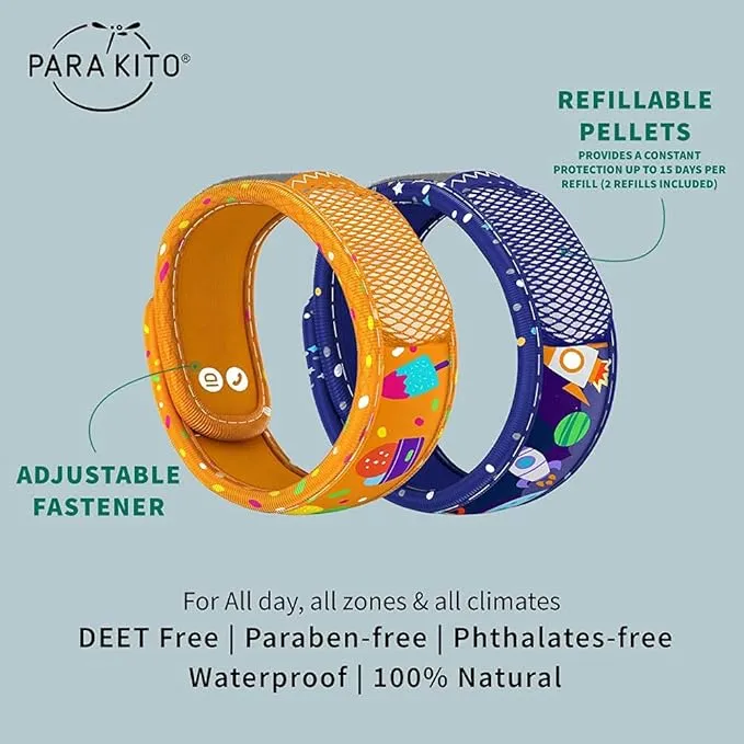 PARA'KITO Mosquito Repellent Pack - 2 Kids Wristbands & 2 Refills Ice Cream/Space