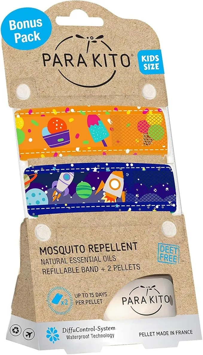 PARA'KITO Mosquito Repellent Pack - 2 Kids Wristbands & 2 Refills Ice Cream/Space