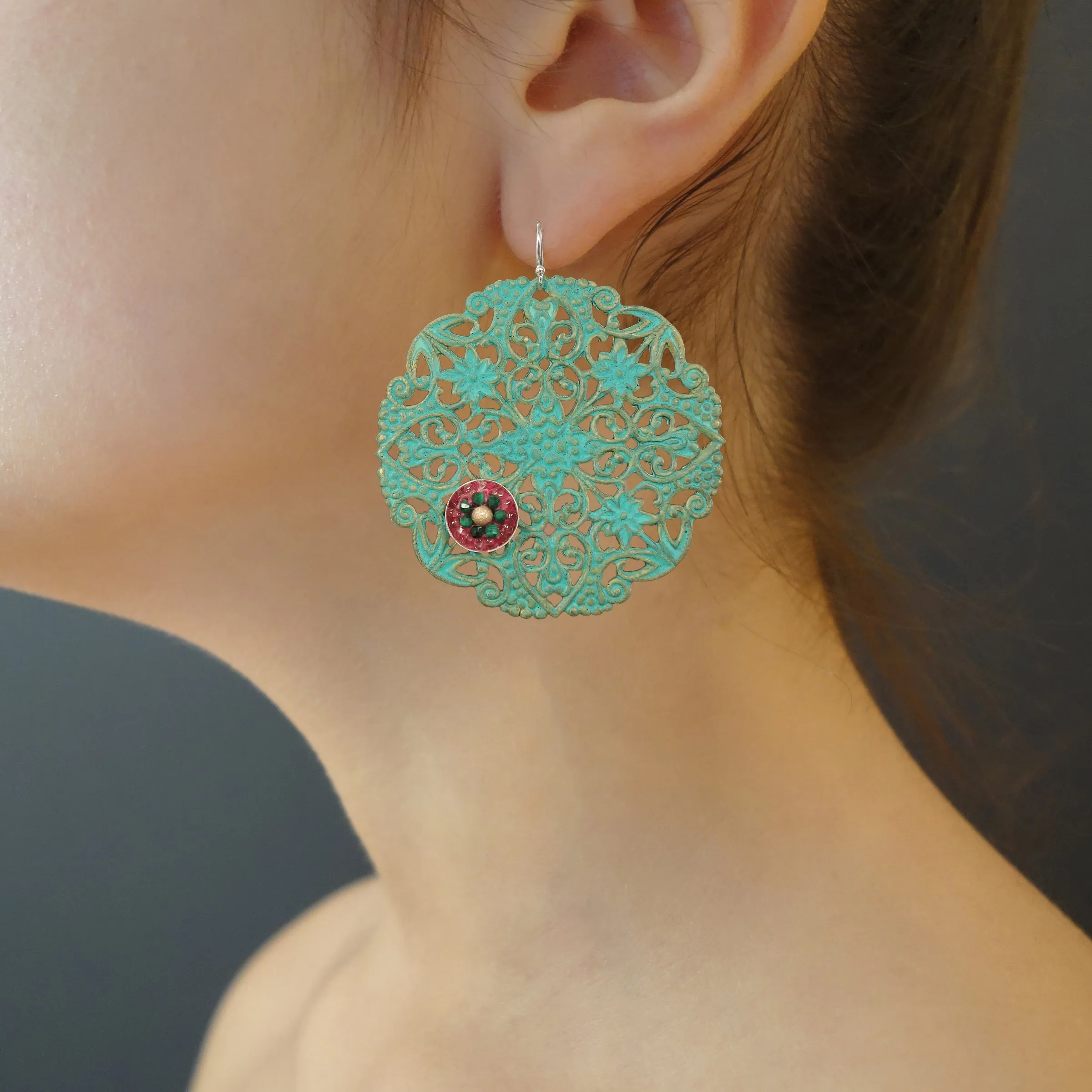 Paris, Mon Amour: oxidized brass and mosaic earrings