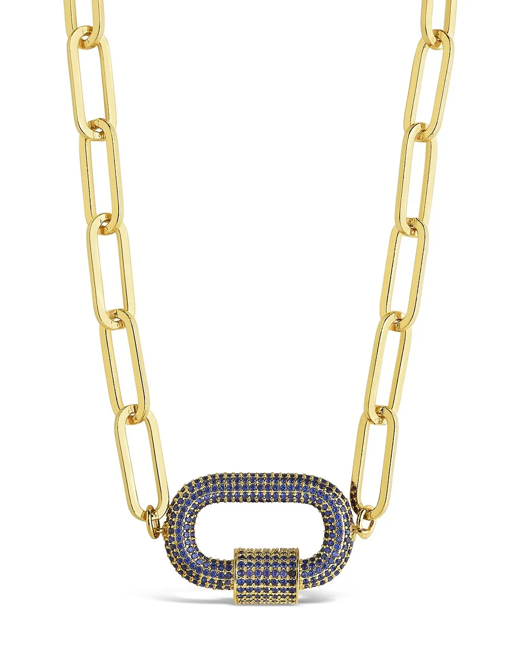 Pave CZ Carabiner Linked Lock Necklace