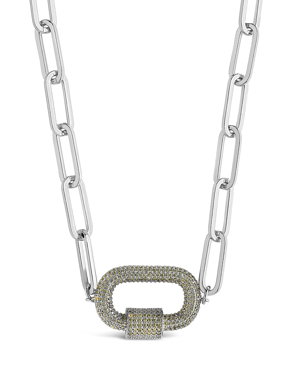 Pave CZ Carabiner Linked Lock Necklace