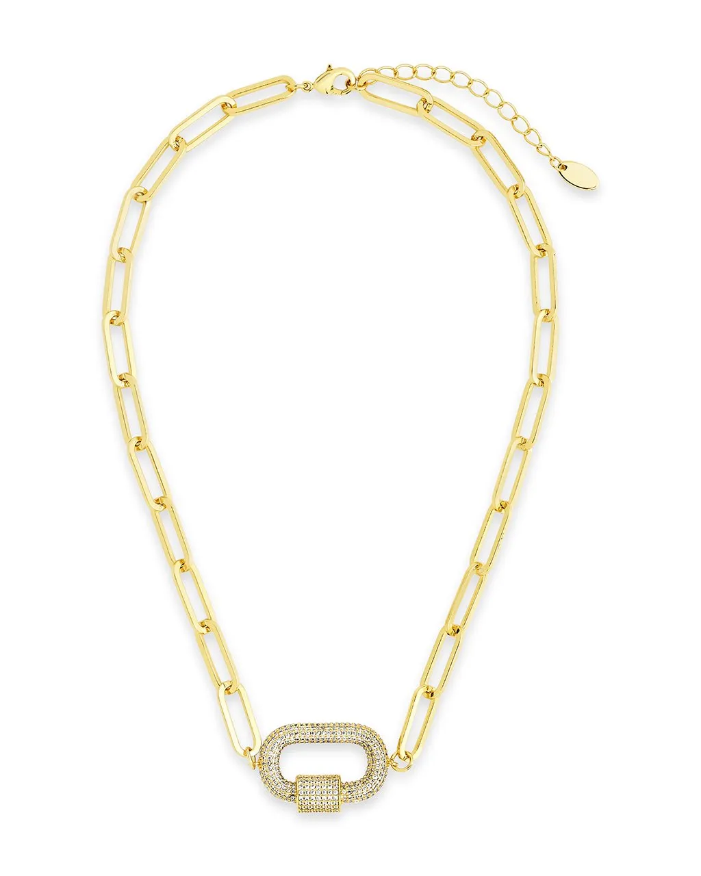 Pave CZ Carabiner Linked Lock Necklace