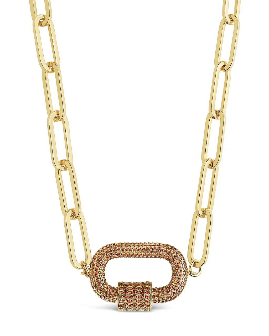 Pave CZ Carabiner Linked Lock Necklace