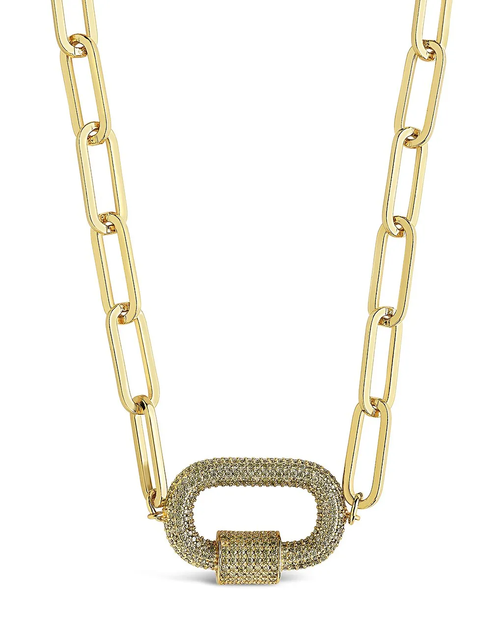 Pave CZ Carabiner Linked Lock Necklace