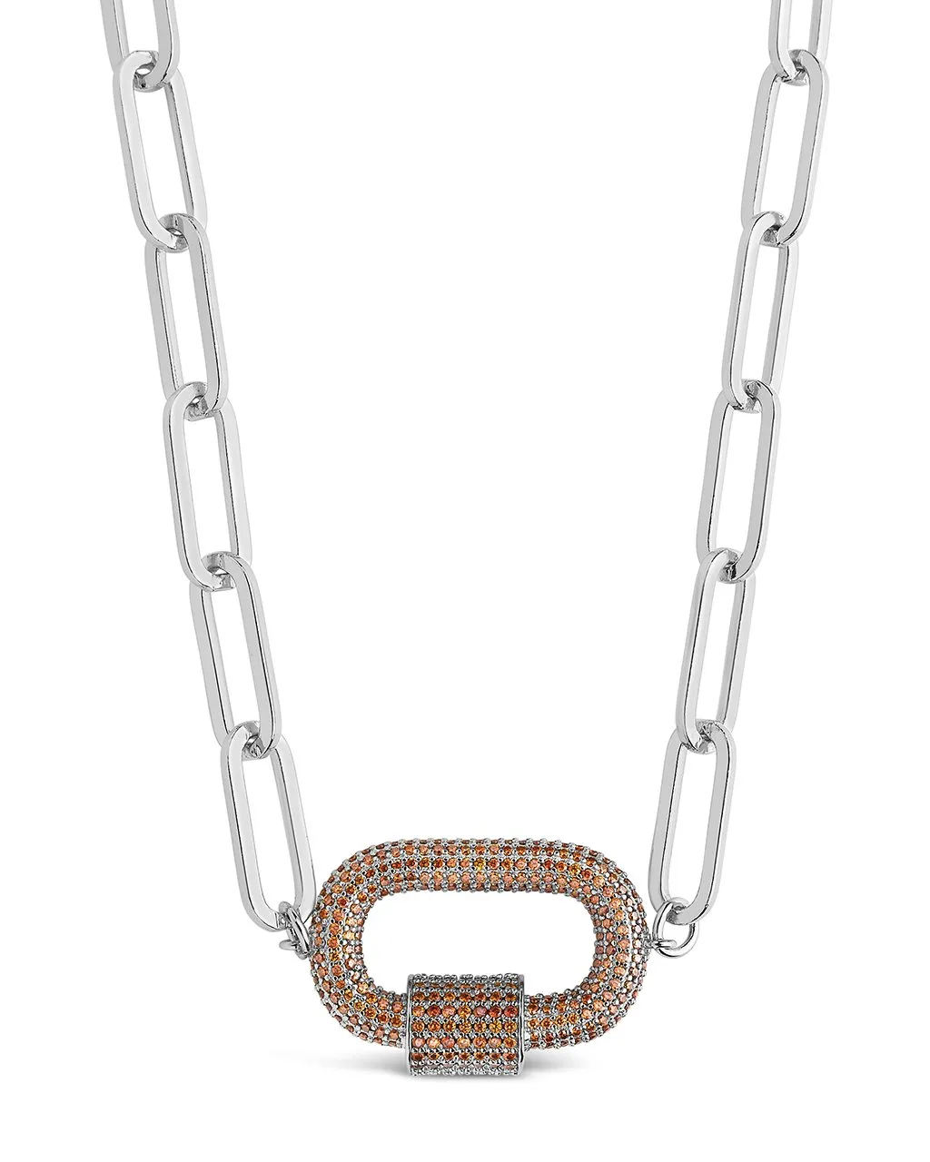 Pave CZ Carabiner Linked Lock Necklace