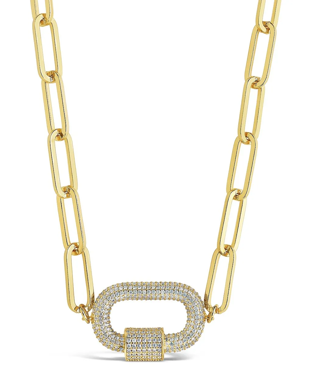 Pave CZ Carabiner Linked Lock Necklace