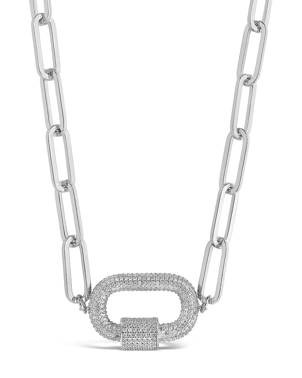 Pave CZ Carabiner Linked Lock Necklace