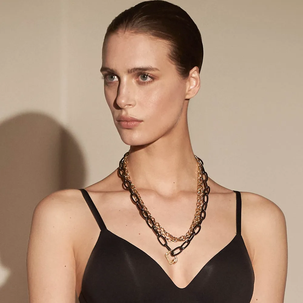 Pave Square Carabiner with Long & Small Chain Necklace