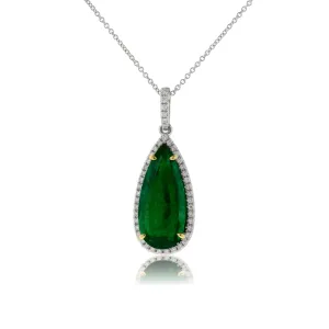 Pear Shaped Dangle Emerald & Diamond Halo Pendant
