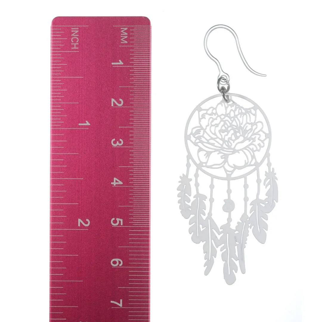 Peony Dream Catcher Dangles Hypoallergenic Earrings for Sensitive Ears Made with Plastic Posts