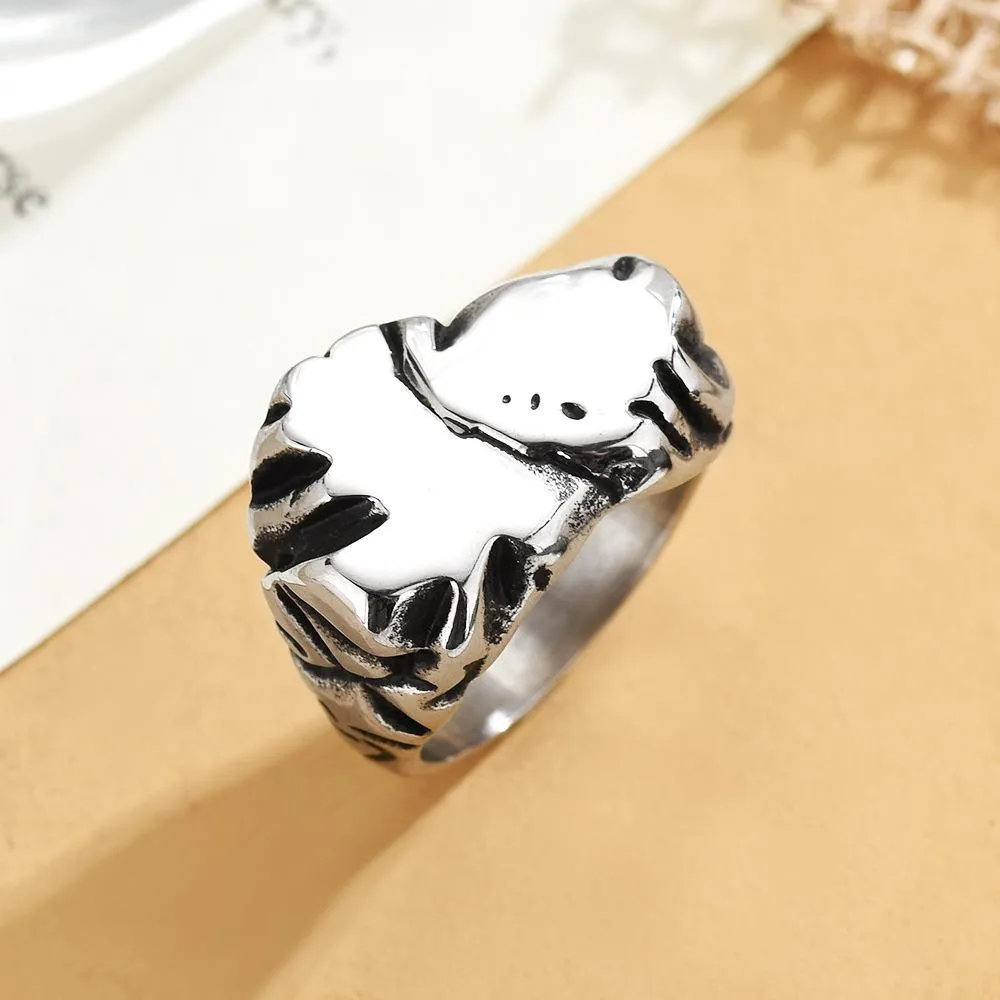 Personalized Irregular Ring Men's Aggressive Hip-Hop Trendy People's Ring All-Match Retro Retro Defense Titanium Steel Food Finger Ring Nightclub