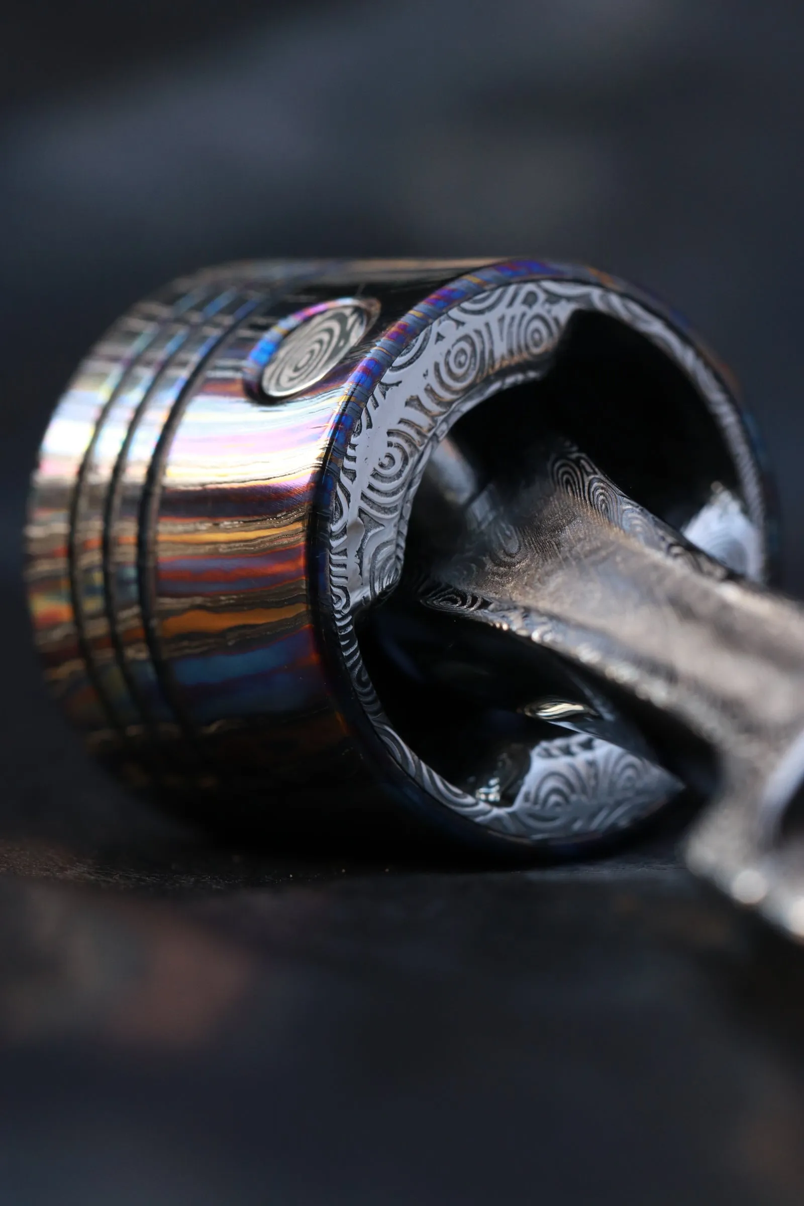 Piston - Black titanium, zirconium Black / ZrTi brushed ziconium timascus, black titanium, mens rings weddingrings, black zrti