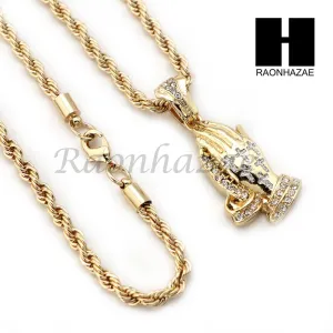 PRAYING HANDS ROPE CHAIN DIAMOND CUT 30" CUBAN LINK CHAIN NECKLACE S08G
