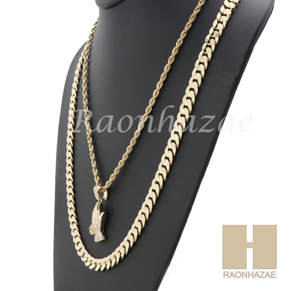 PRAYING HANDS ROPE CHAIN DIAMOND CUT 30" CUBAN LINK CHAIN NECKLACE S08G